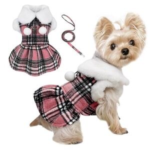 Plaid Dog Sweater with Leash - Pink and White NWT